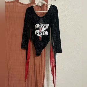 Jaded London Love Hate Crushed Velvet Fringe Bodysuit